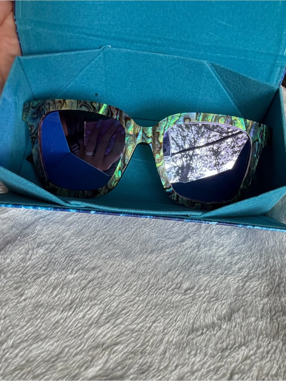 Abalone Pattern Square Sunglasses with Purple Lenses